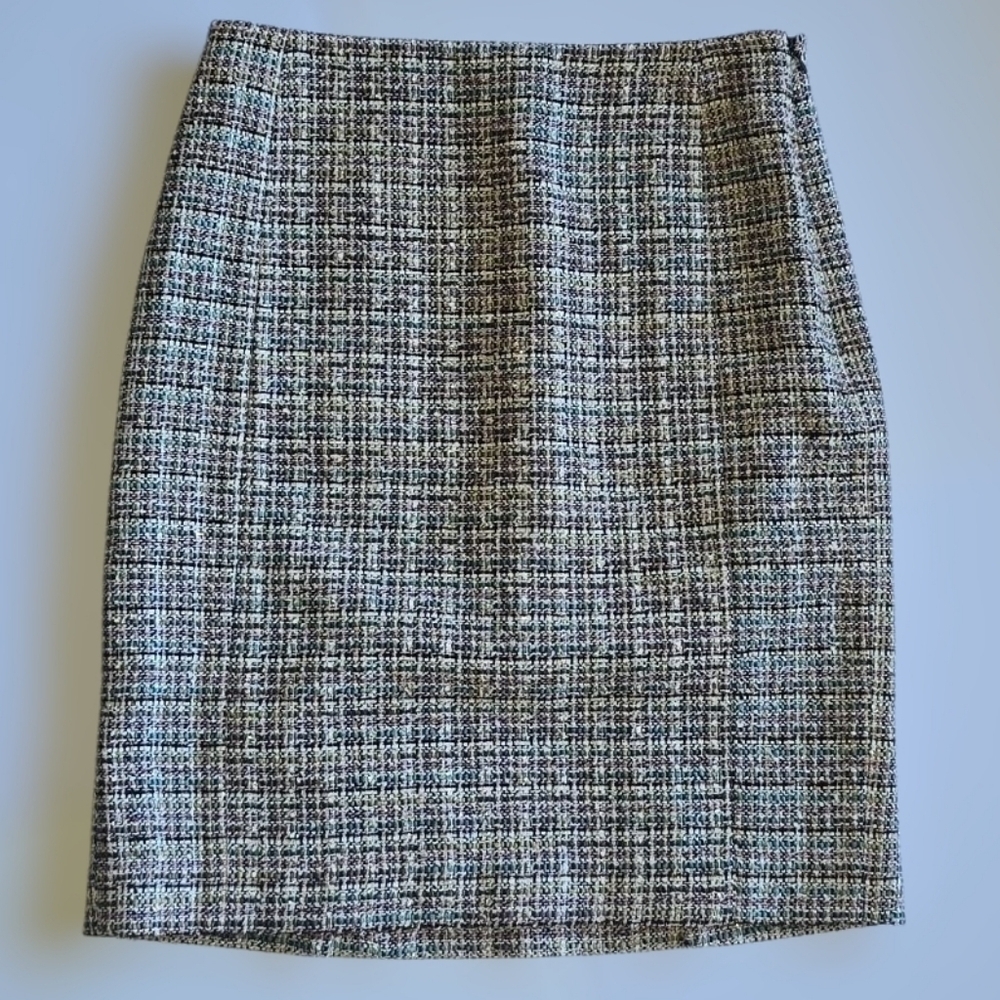 Vintage Brooks Brothers Wool Blend Plaid Boucle Tweed Pencil Skirt Sz 2 - Picture 6 of 11